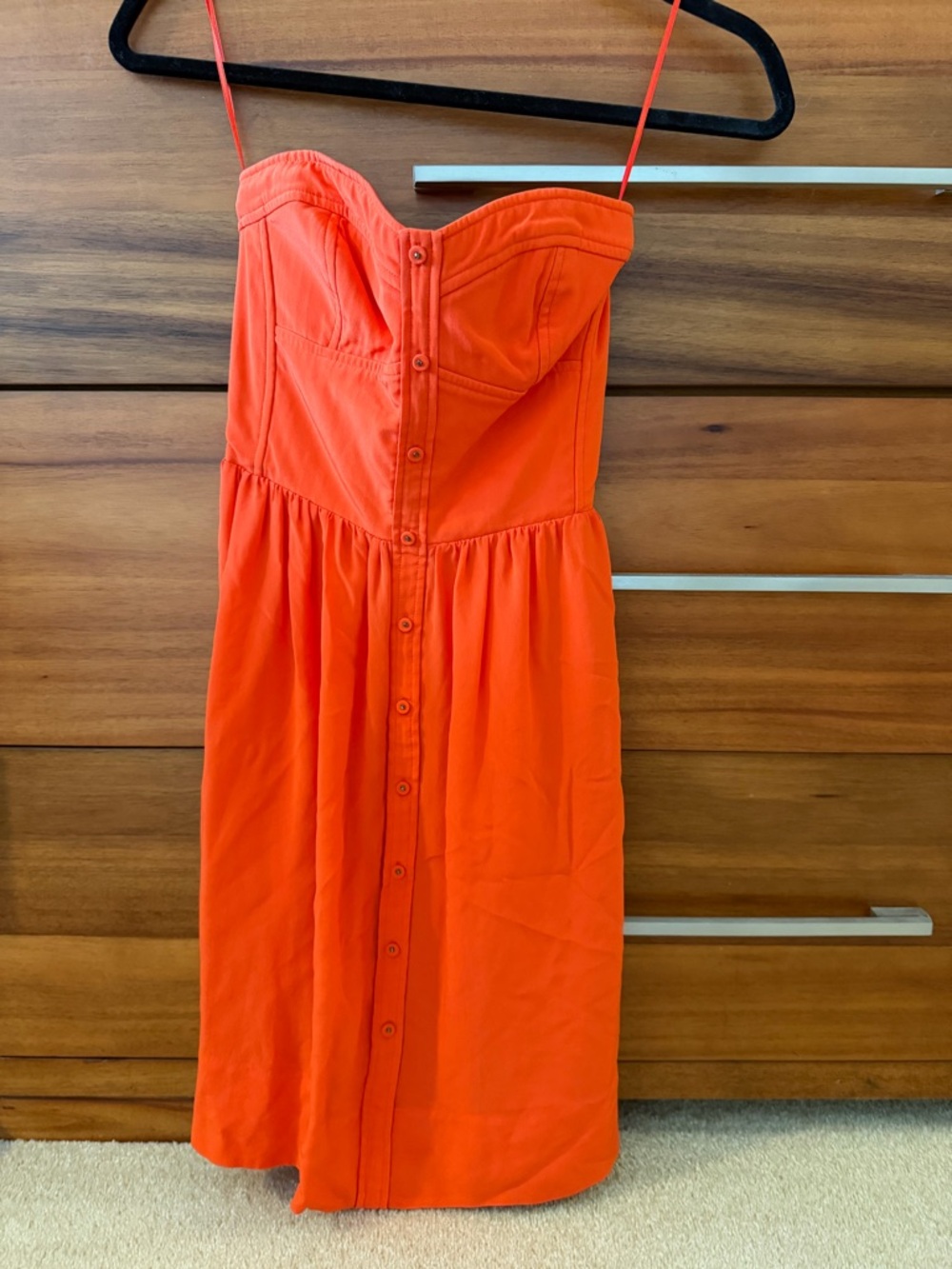 Rebecca Taylor Bright Orange Strapless Button-Front Dress
